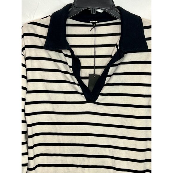 Monrow Striped Long Sleeve Polo Collar Mini Dress NWT - Size XS - Picture 6 of 6